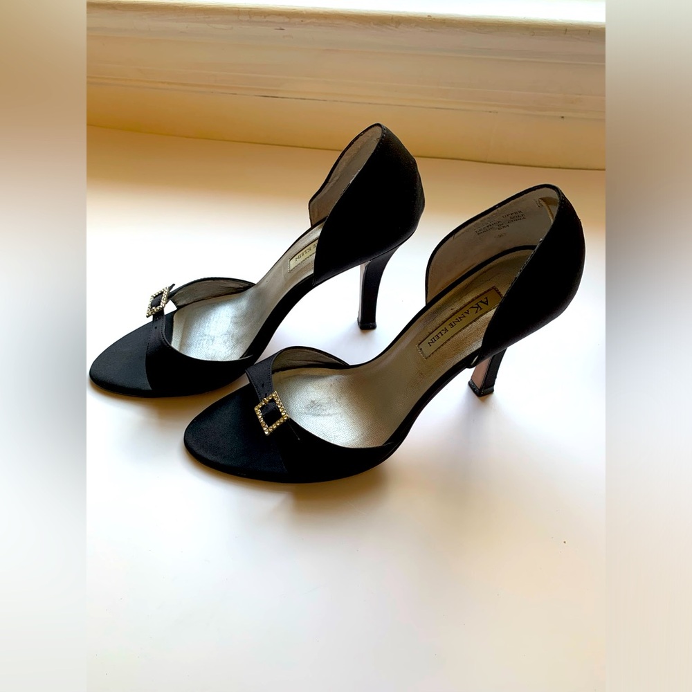 Anne Klein Black Stiletto Heels. US 6M. Detailed, delicate bejeweled buckles.